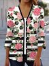 Élasticité moyenne Col V Manches trois quarts Régulier Floral Kimono pour Femmes