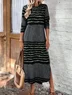 Femmes Rayé Noir Col Rond Confortable Robe Maxi Rétro