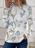 T-shirts Décontracté Floral Printemps / Automne Micro-élasticité Quotidien Col Rond Régulier Droit Régulier pour Femmes