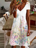 Femmes Floral Blanc Col V Confortable Imprimé Robe de Longueur Au Genou Décontracté