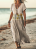 Femmes Floral Abricot Col V Confortable Imprimé Robe Maxi Décontracté