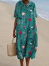 Femmes Floral Bleu Col Rond Confortable Robe Maxi Décontracté