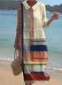 Femmes Géométrique Abricot Col Rond Confortable Robe Maxi Décontracté