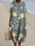 Femmes Floral Bleu Clair Col Rond Confortable Robe Maxi Décontracté