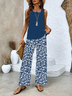 Deux Pièces Ensembles Femmes Décontracté Floral Été Polyester Imprimé Naturel Coupe Régulière Col Rond Top Avec Pantalons