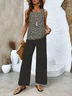 Deux Pièces Ensembles Décontracté Floral Été Polyester Aucune élasticité Coupe Régulière Top Avec Pantalons Trapèze Régulier pour Femmes