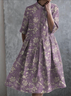 Femmes Floral Violet Clair Col de Chemise Confortable Robe Maxi Décontracté