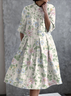 Femmes Floral Abricot Col de Chemise Confortable Robe Maxi Décontracté