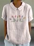 Blouses Femmes Simple Floral Été Coton Aucune élasticité Quotidien Demi Manche Col Châle Régulier