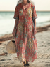 Femmes Géométrique Rouge Col V Confortable Robe Maxi Rétro