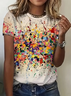 T-shirts Décontracté Bloc de Couleur Été Imprimé Micro-élasticité Jersey Manches Courtes Régulier Régulier pour Femmes
