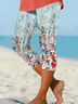 Pantalons Décontracté Floral Été Imprimé Aucune élasticité Coupe Régulière Taille Élastique Corsaire Legging pour Femmes