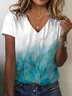 T-shirts Décontracté Abstrait Été Col V Imprimé Ample Jersey Droit Régulier pour Femmes