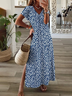 Femmes Floral Bleu Violacé Col V Confortable Imprimé Robe Maxi Décontracté
