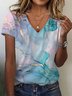 T-shirts Femmes Décontracté Abstrait Été Col V Aucune élasticité Quotidien Ample Jersey Manches Courtes