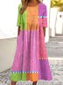 Femmes Rayé Rose Col Rond Confortable Robe Maxi Décontracté