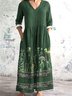 Femmes Floral Vert Col V Confortable Robe Maxi Décontracté