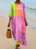 Femmes Géométrique Rose Col Rond Confortable Robe Maxi Décontracté