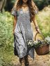 Femmes Floral Gris Col V Confortable Robe Maxi Décontracté