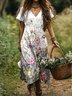 Femmes Floral Blanc Col V Confortable Robe Maxi Décontracté
