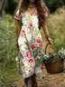 Femmes Floral Vert Clair Col V Confortable Robe Maxi Décontracté