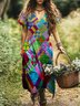 Femmes Géométrique Multicolore Col V Confortable Robe Maxi Décontracté