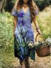 Femmes Floral Violet Clair Col V Confortable Robe Maxi Décontracté