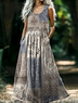 Femmes Géométrique Gris Clair Col Rond Confortable Robe Maxi Décontracté