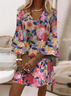 Femmes Floral Comme Image Col V Confortable Imprimé Robe Mi-Longue Décontracté
