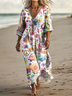 Femmes Floral Vert Col V Confortable Robe Maxi Rétro