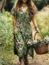 Femmes Floral Vert Col V Confortable Robe Maxi Décontracté