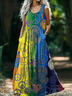 Femmes Géométrique Comme Image Col V Confortable Robe Maxi Rétro