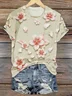 T-shirts Décontracté Floral Été Coton Micro-élasticité Manches Courtes Régulier Trapèze Régulier pour Femmes