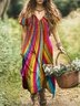 Femmes Géométrique Multicolore Col V Confortable Robe Maxi Décontracté