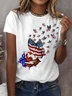 T-shirts Décontracté Été Le jour de l'indépendance (Drapeau) Micro-élasticité Quotidien Jersey Régulier Droit Régulier pour Femmes