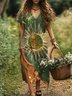 Femmes Géométrique Vert Col V Confortable Robe Maxi Décontracté