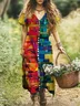 Femmes Géométrique Rouge Col V Confortable Robe Maxi Décontracté