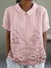 Blouses Femmes Décontracté Plain Été Coton Ample Demi Manche Col Châle Droit Régulier