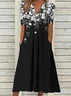 Femmes Floral Noir Col V Confortable Imprimé Robe Maxi Décontracté
