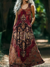Femmes Ethnique Géométrie Comme Image Col V Confortable Robe Maxi Rétro