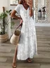 Femmes Floral Blanc Col V Confortable Imprimé Robe Maxi Décontracté