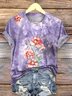 T-shirts Femmes Décontracté Floral Été Micro-élasticité Coupe Régulière Manches Courtes Régulier Trapèze Régulier