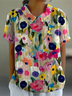 Blouses Simple Floral Été Quotidien Ample Demi Manche Col Châle Droit Régulier pour Femmes
