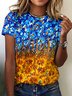 T-shirts Femmes Décontracté Floral Été Coton Micro-élasticité Quotidien Col Rond Régulier Régulier
