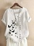 Blouses Femmes Simple Été Papillon Coupe Régulière Demi Manche Col Rond Régulier Droit Régulier