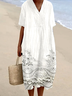 Femmes Floral Blanc Col V Confortable Robe Maxi Décontracté