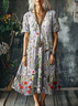 Femmes Floral Gris Clair Col V Confortable Robe Maxi Décontracté