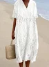 Femmes Floral Blanc Col V Confortable Robe Maxi Décontracté