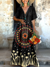 Femmes Floral Noir Col V Confortable Robe Maxi Décontracté