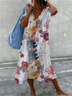Femmes Floral Comme Image Col V Confortable Robe Maxi Décontracté